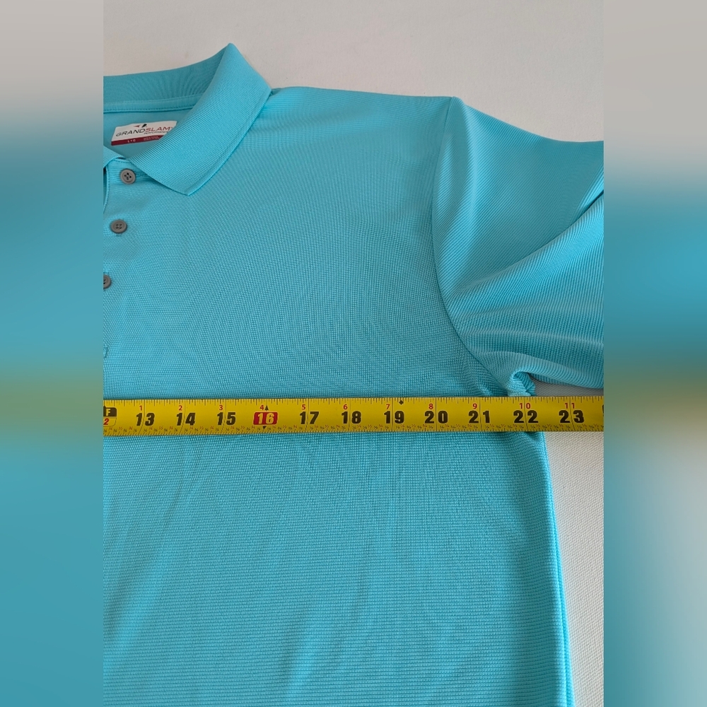 GRAND SLAM Men's GOLF POLO TEE KNIT SHIRT EASY CARE Performance Sz L Turquoise - Picture 6 of 11